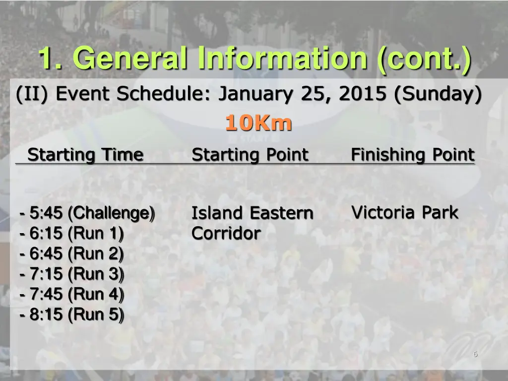 1 general information cont ii event schedule