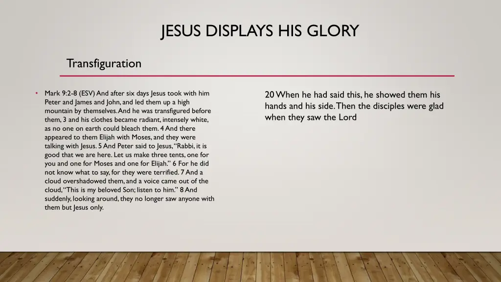 jesus displays his glory