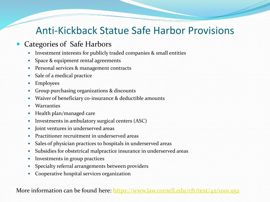 anti kickback statue safe harbor provisions