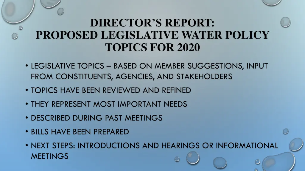 director s report proposed legislative water