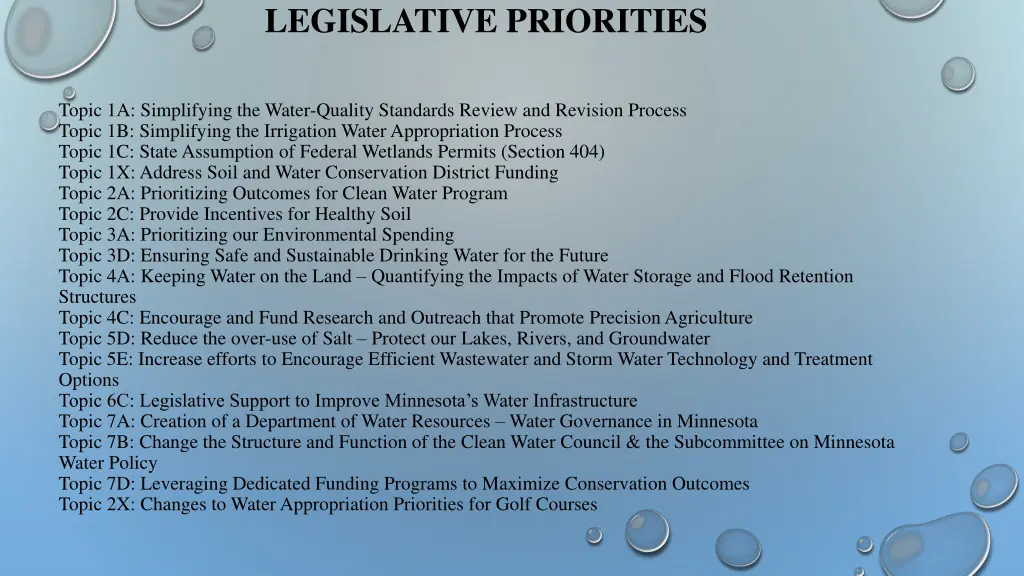 legislative priorities