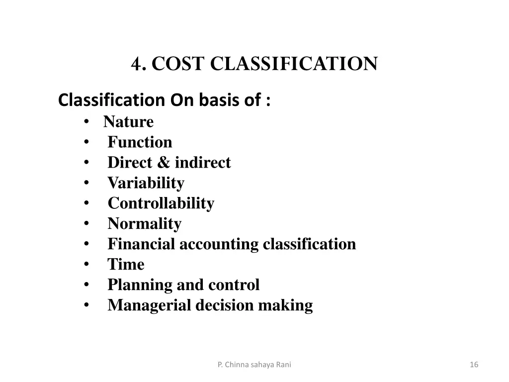 4 cost classification
