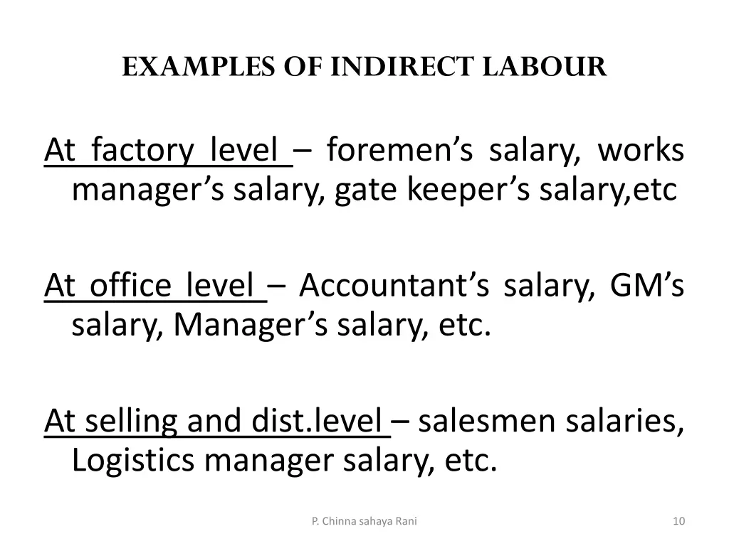 examples of indirect labour