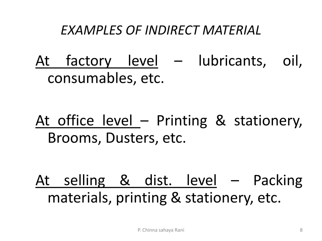 examples of indirect material