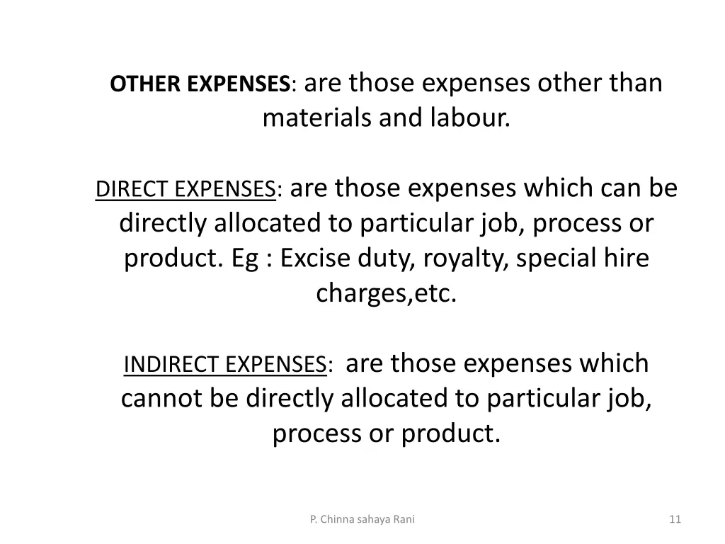 other expenses are those expenses other than