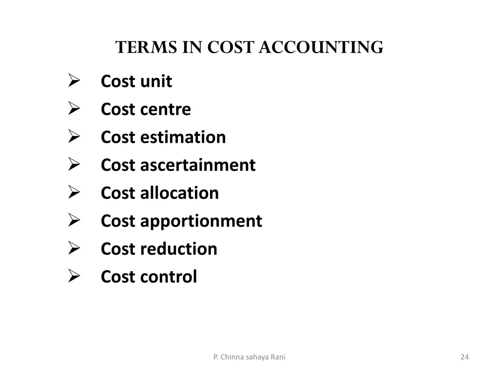 terms in cost accounting