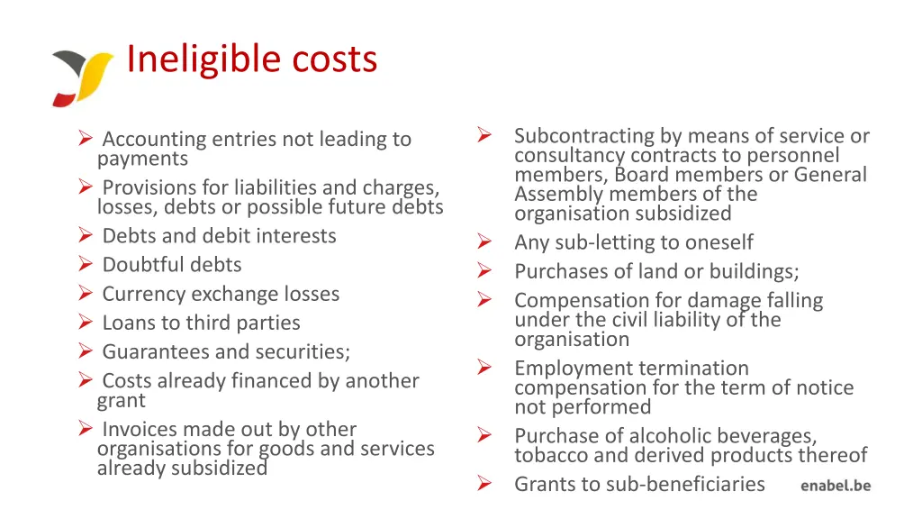 ineligible costs