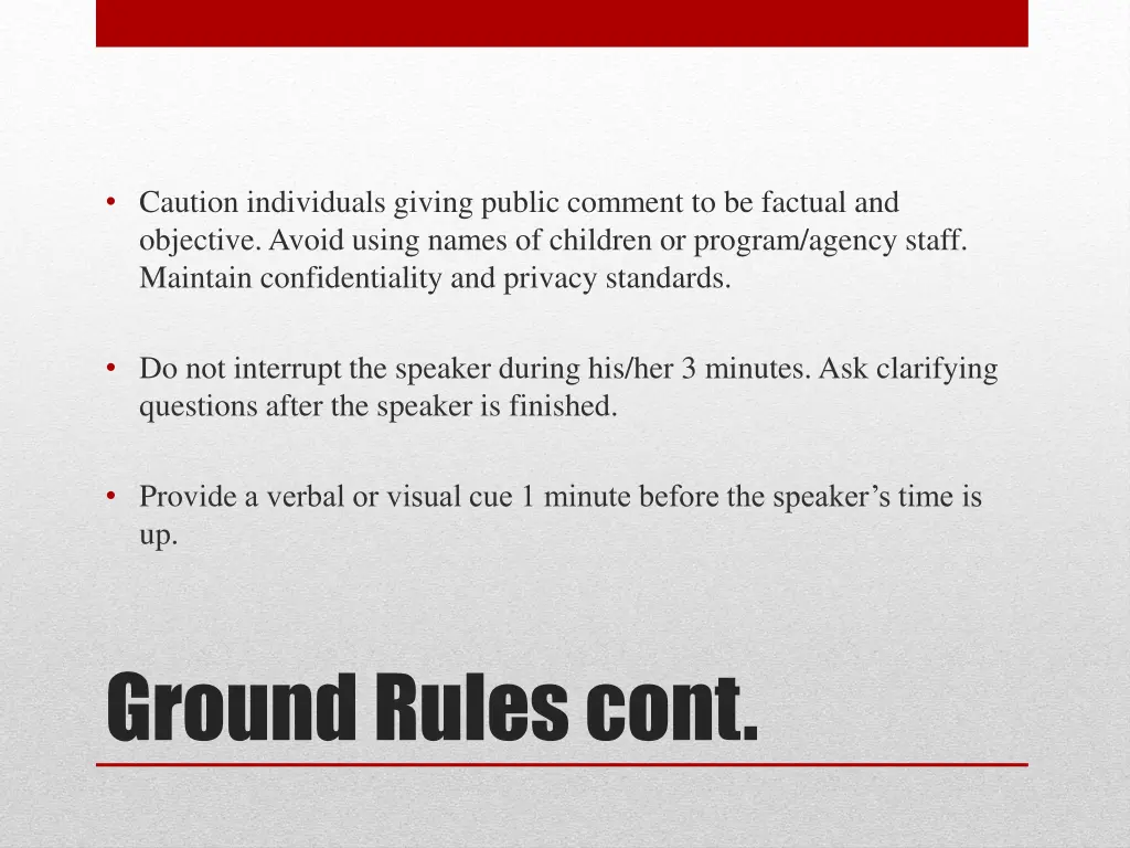 caution individuals giving public comment