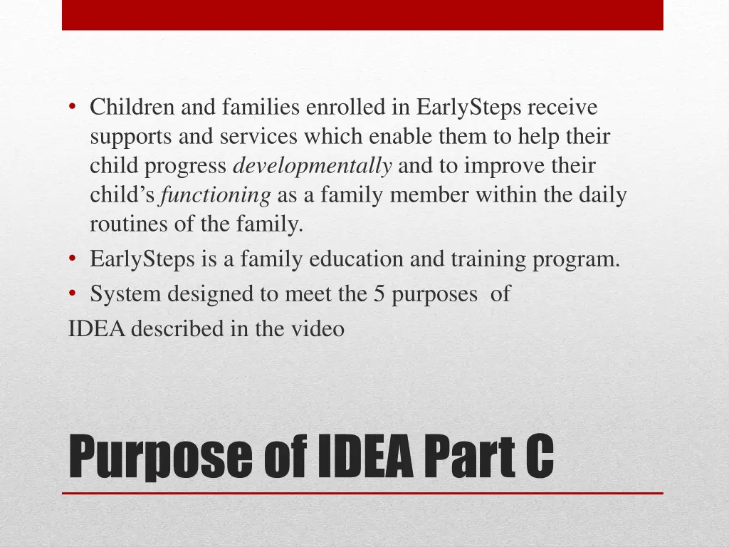 children and families enrolled in earlysteps