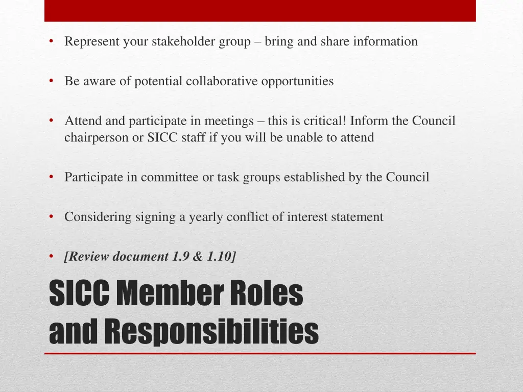 represent your stakeholder group bring and share