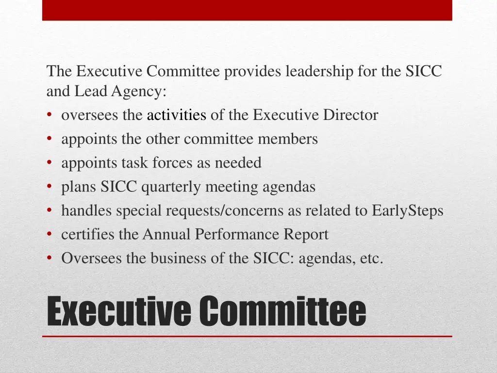 the executive committee provides leadership