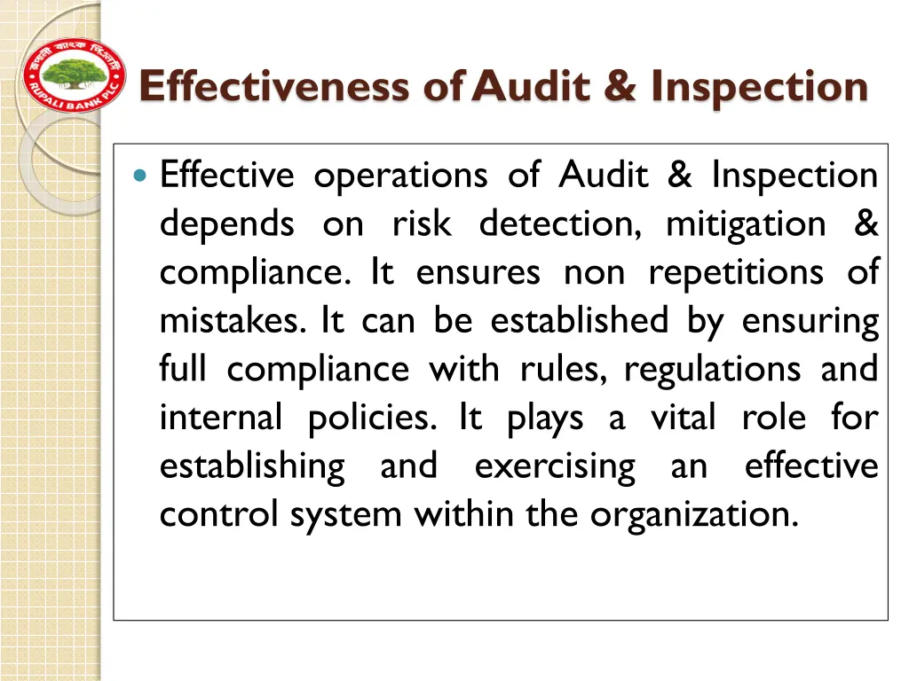 effectiveness of audit inspection