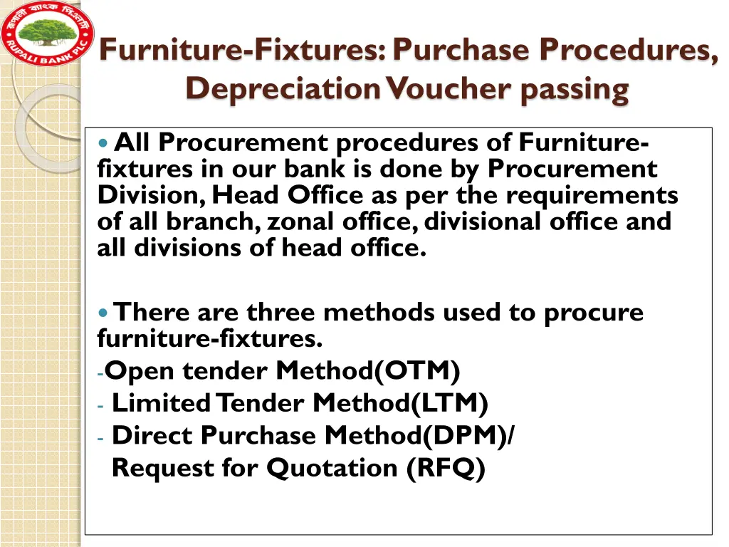 furniture fixtures purchase procedures