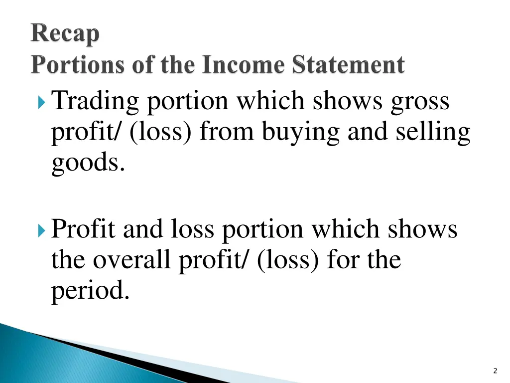 trading portion which shows gross profit loss