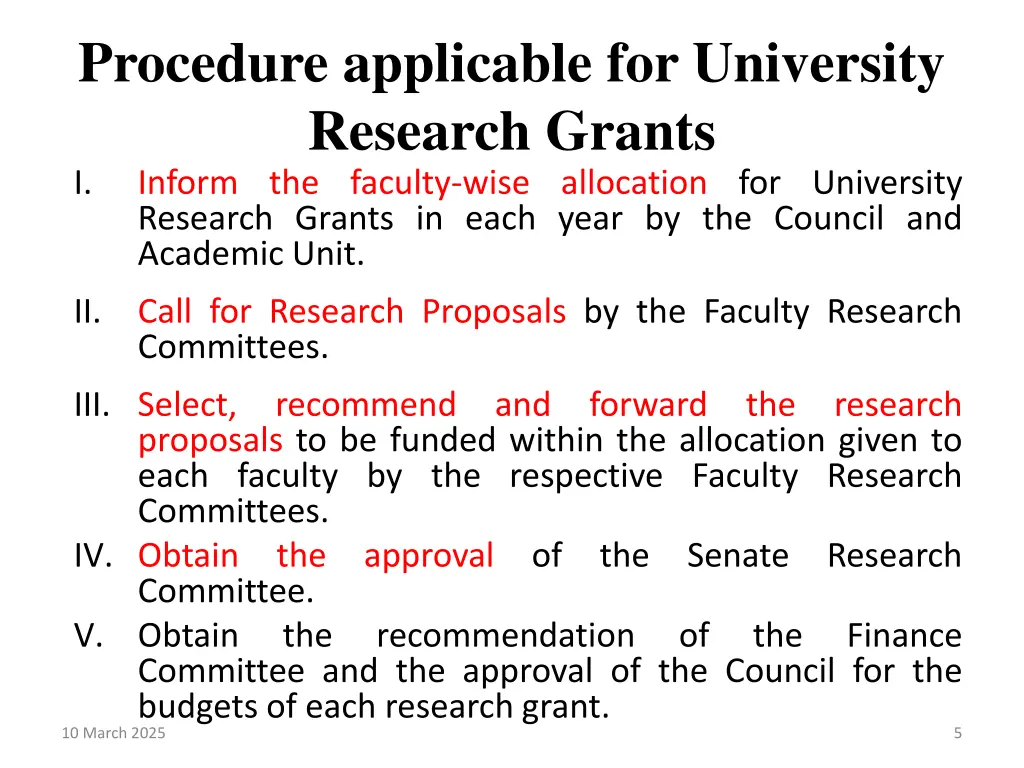 procedure applicable for university research