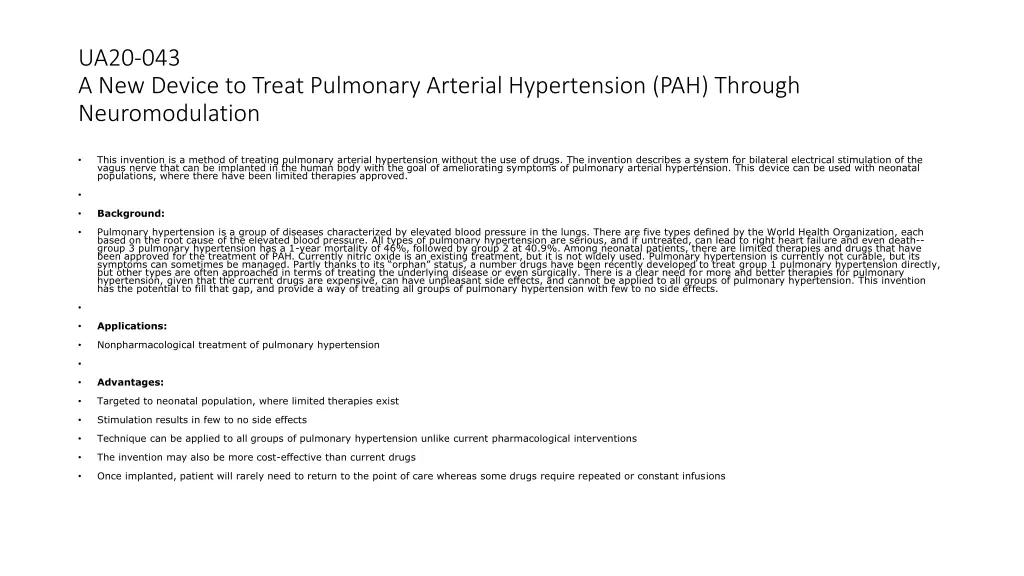 ua20 043 a new device to treat pulmonary arterial