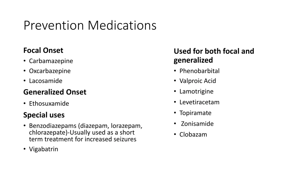 prevention medications