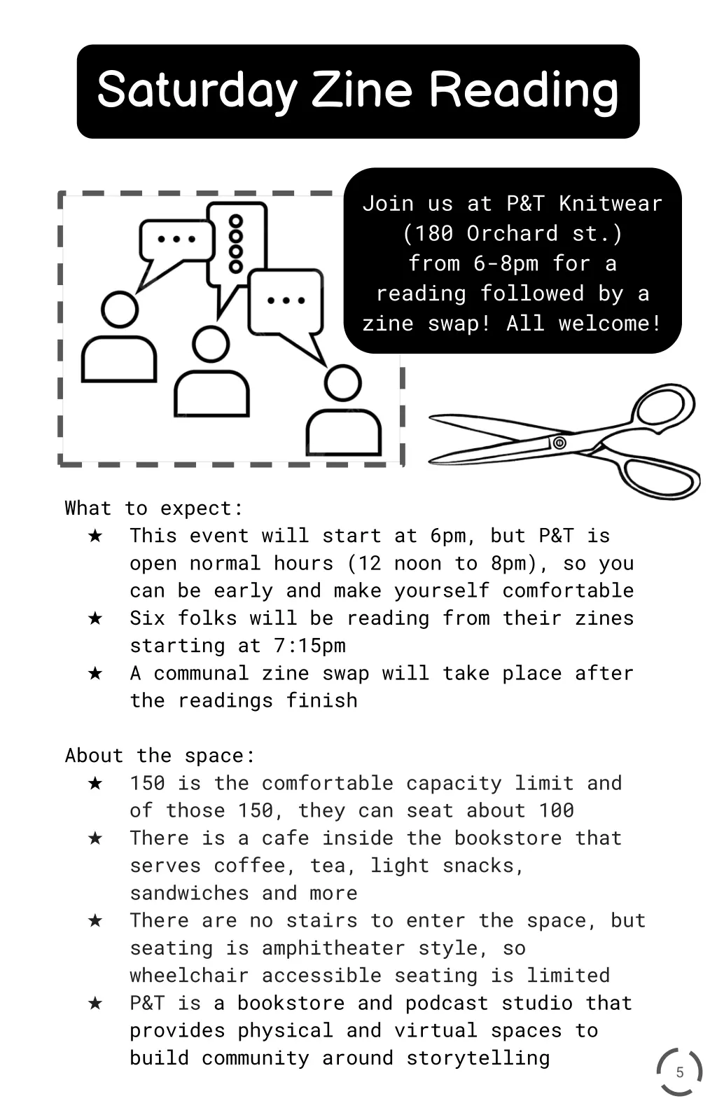 saturday zine reading