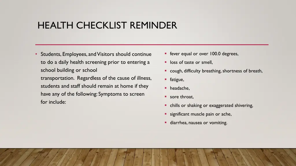 health checklist reminder