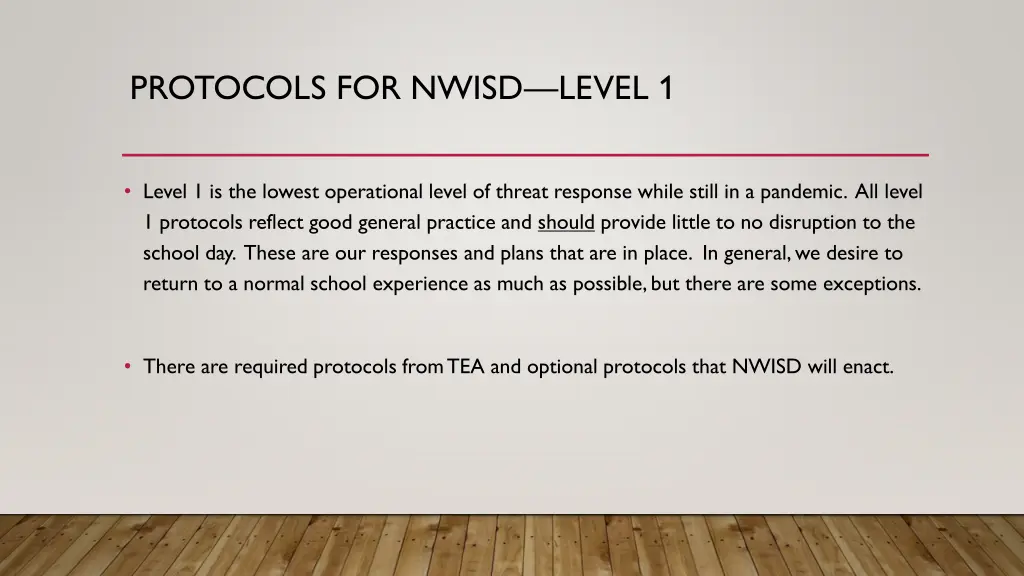 protocols for nwisd level 1