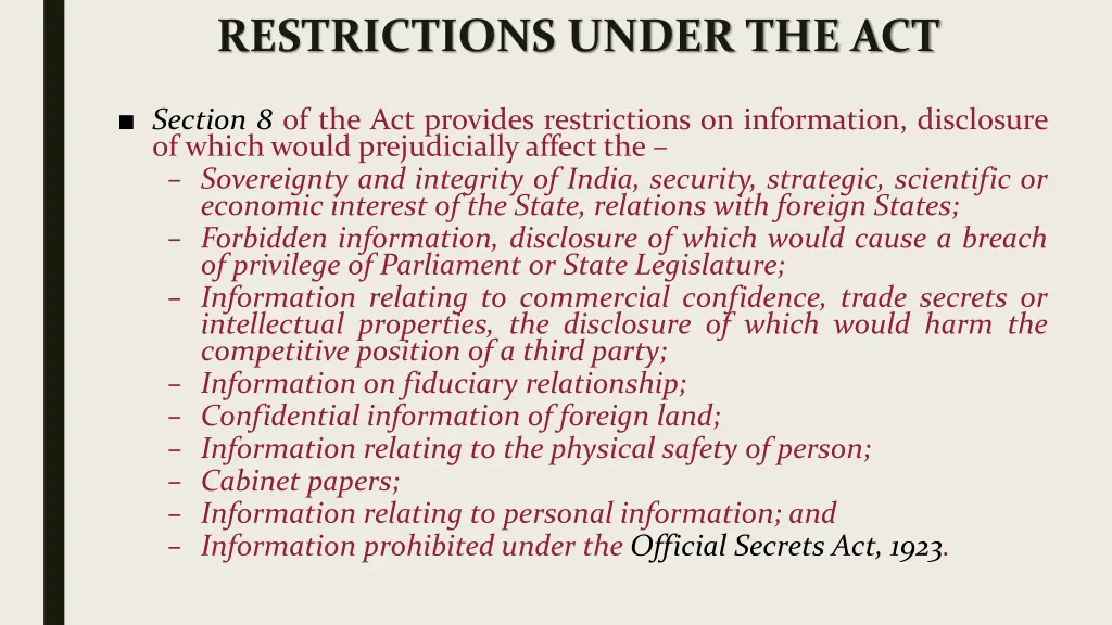 restrictions under the act