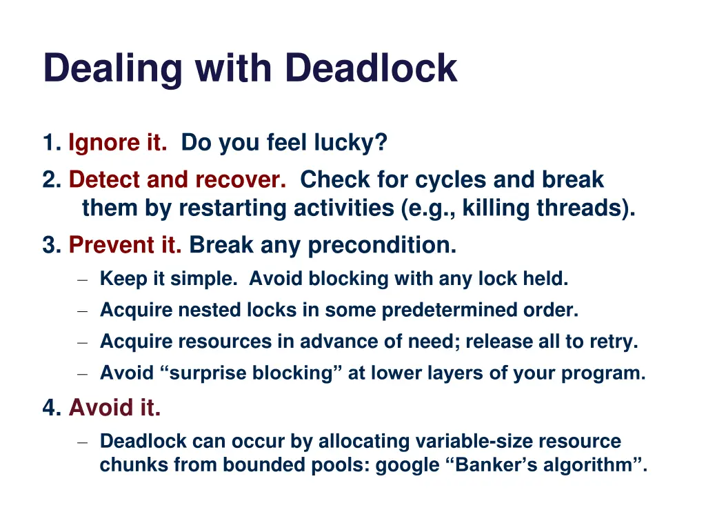 dealing with deadlock