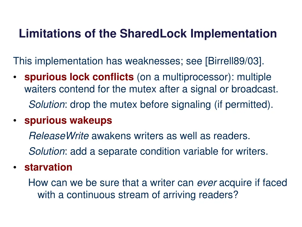 limitations of the sharedlock implementation