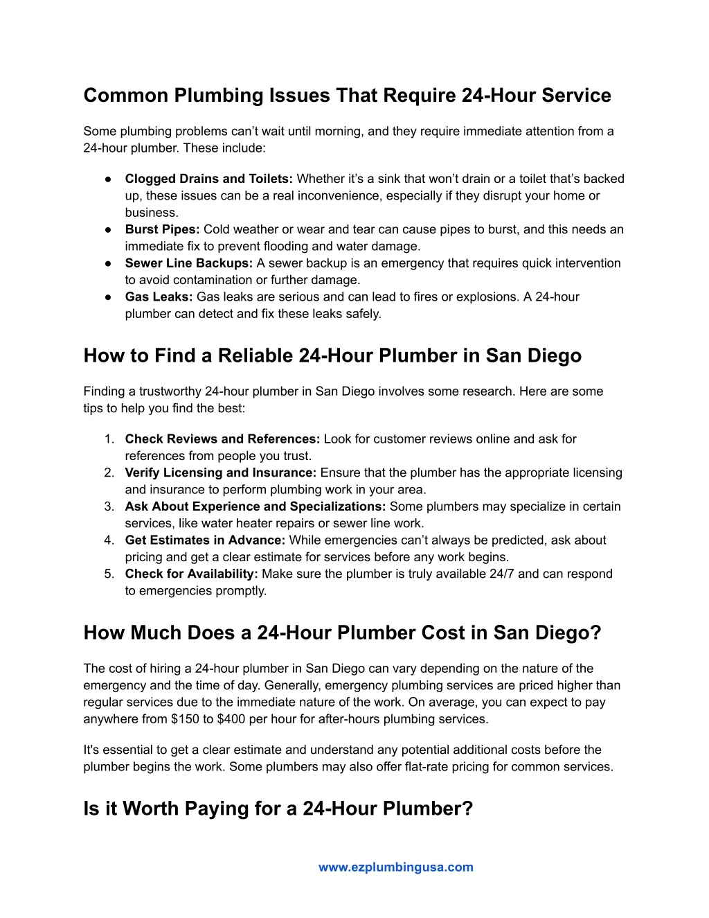 common plumbing issues that require 24 hour