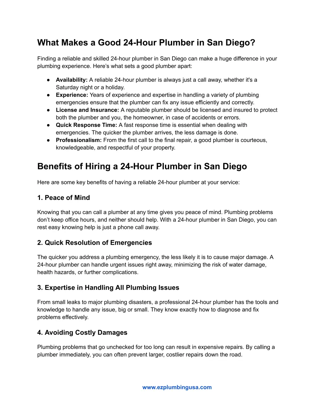 what makes a good 24 hour plumber in san diego