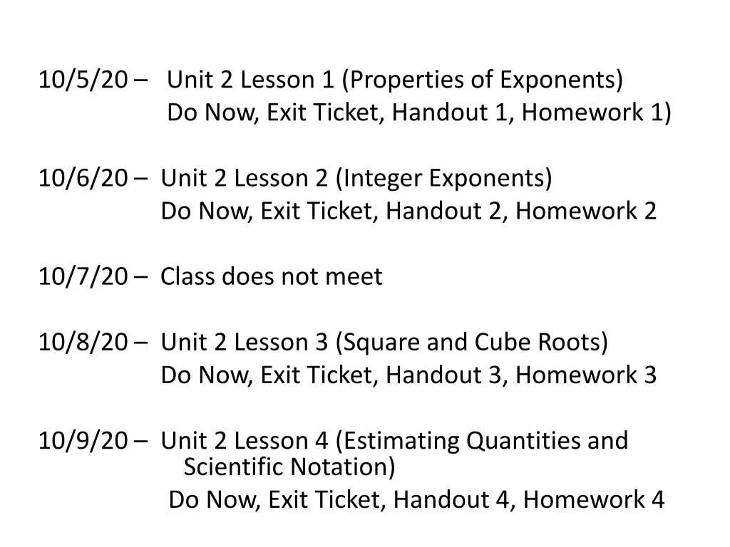10 5 20 unit 2 lesson 1 properties of exponents