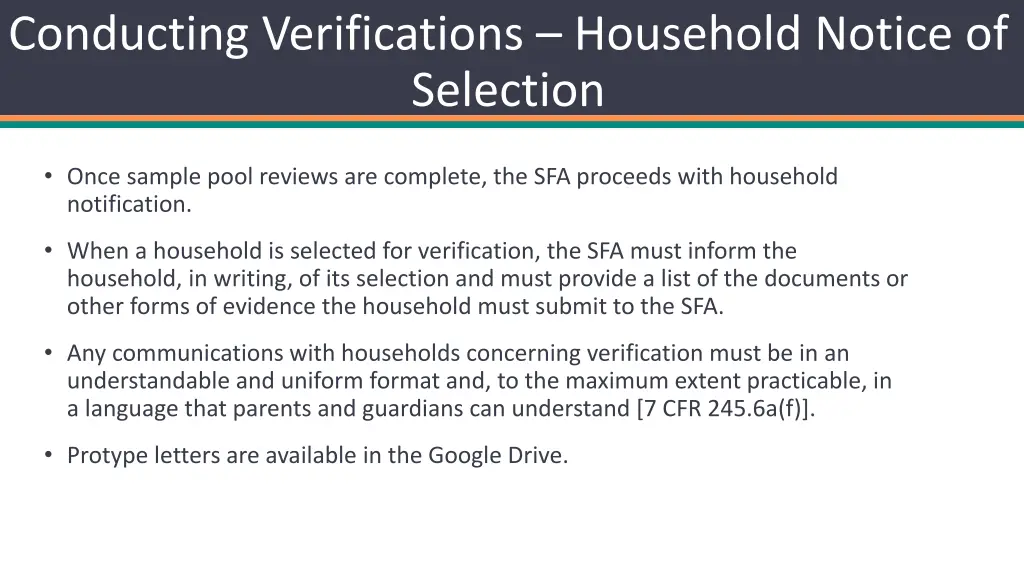 conducting verifications household notice