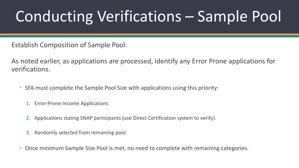 conducting verifications sample pool 1
