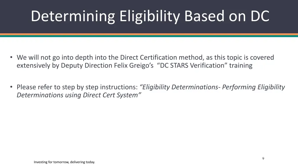 determining eligibility based on dc