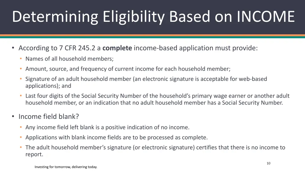 determining eligibility based on income