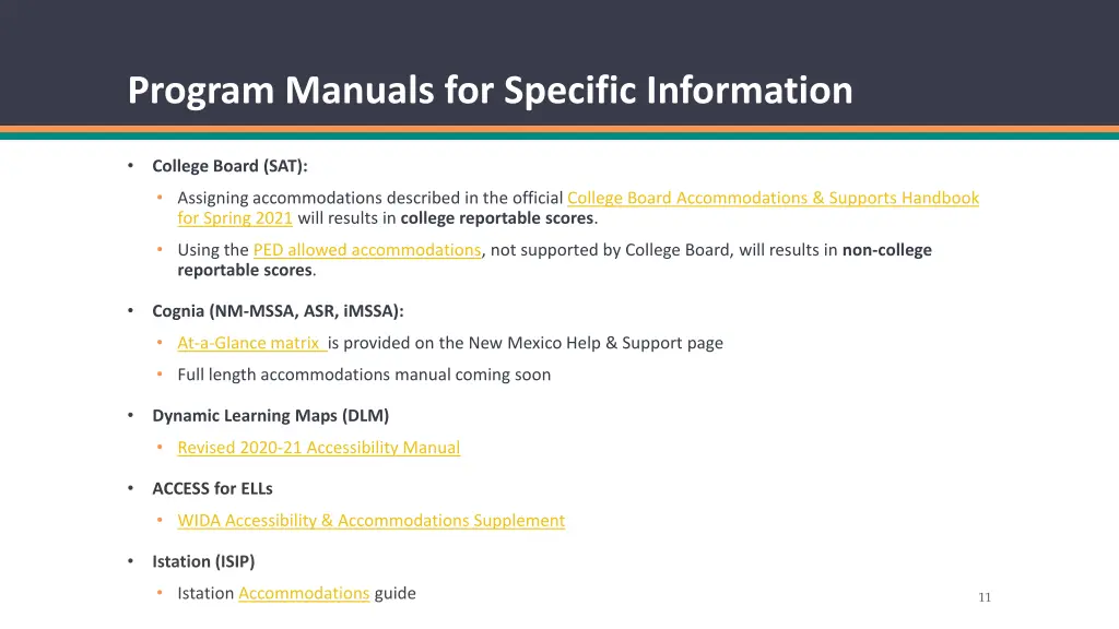 program manuals for specific information