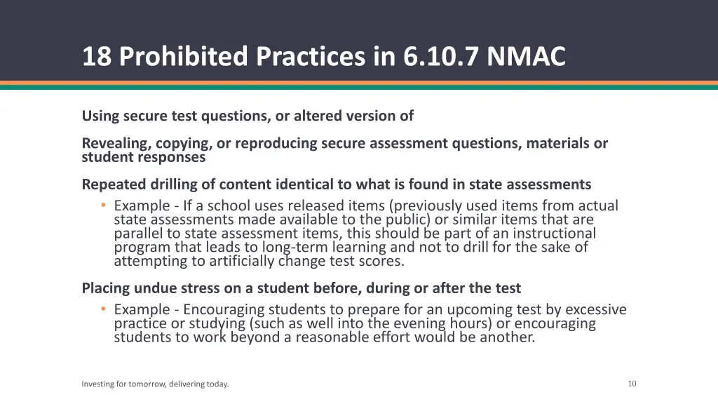 18 prohibited practices in 6 10 7 nmac