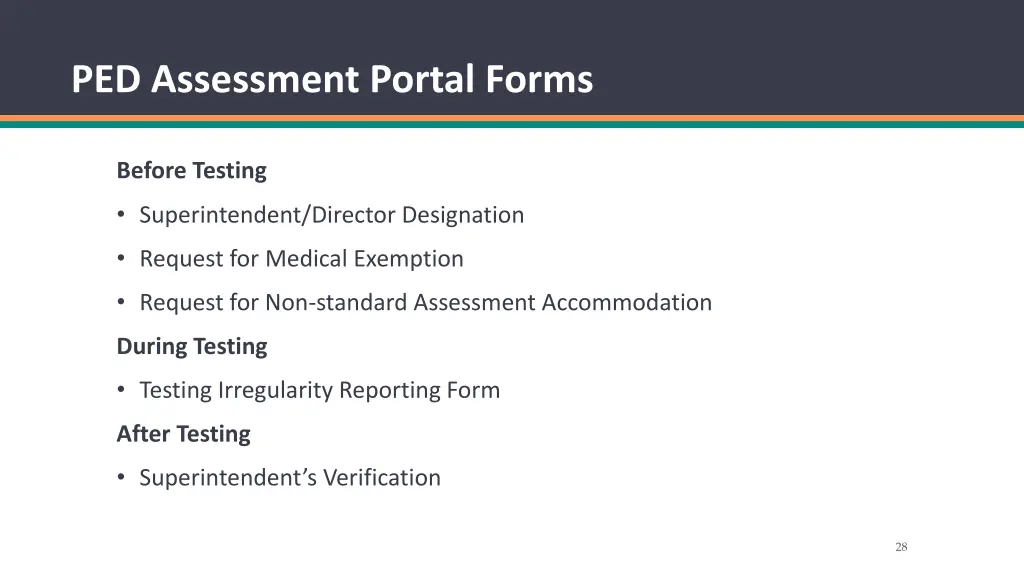 ped assessment portal forms