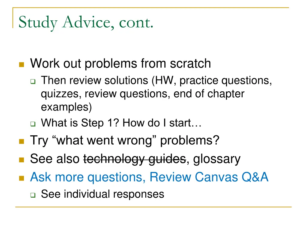 study advice cont