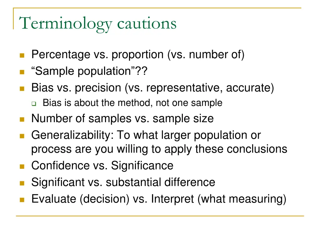 terminology cautions