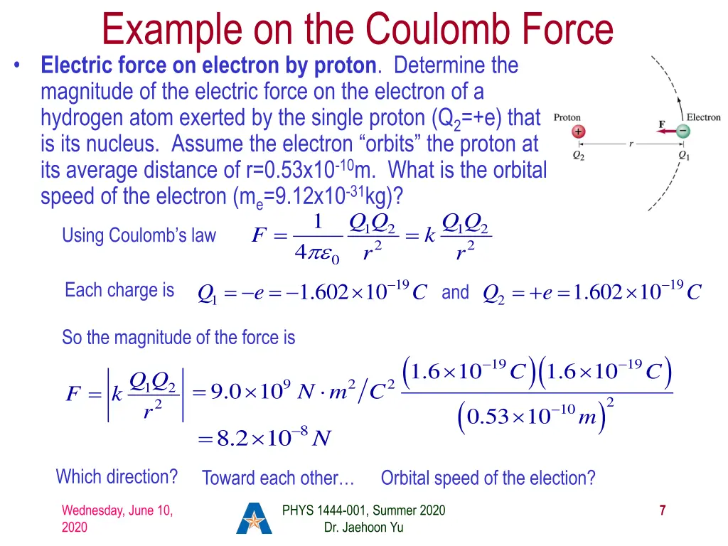 example on the coulomb force electric force
