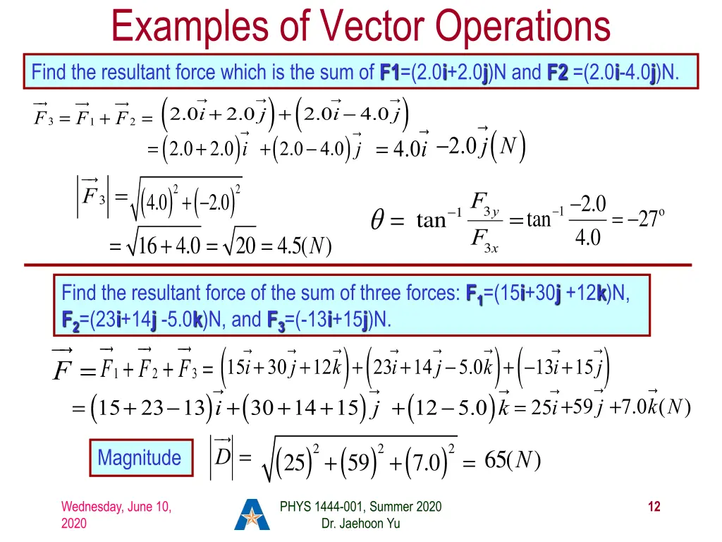 examples of vector operations find the resultant