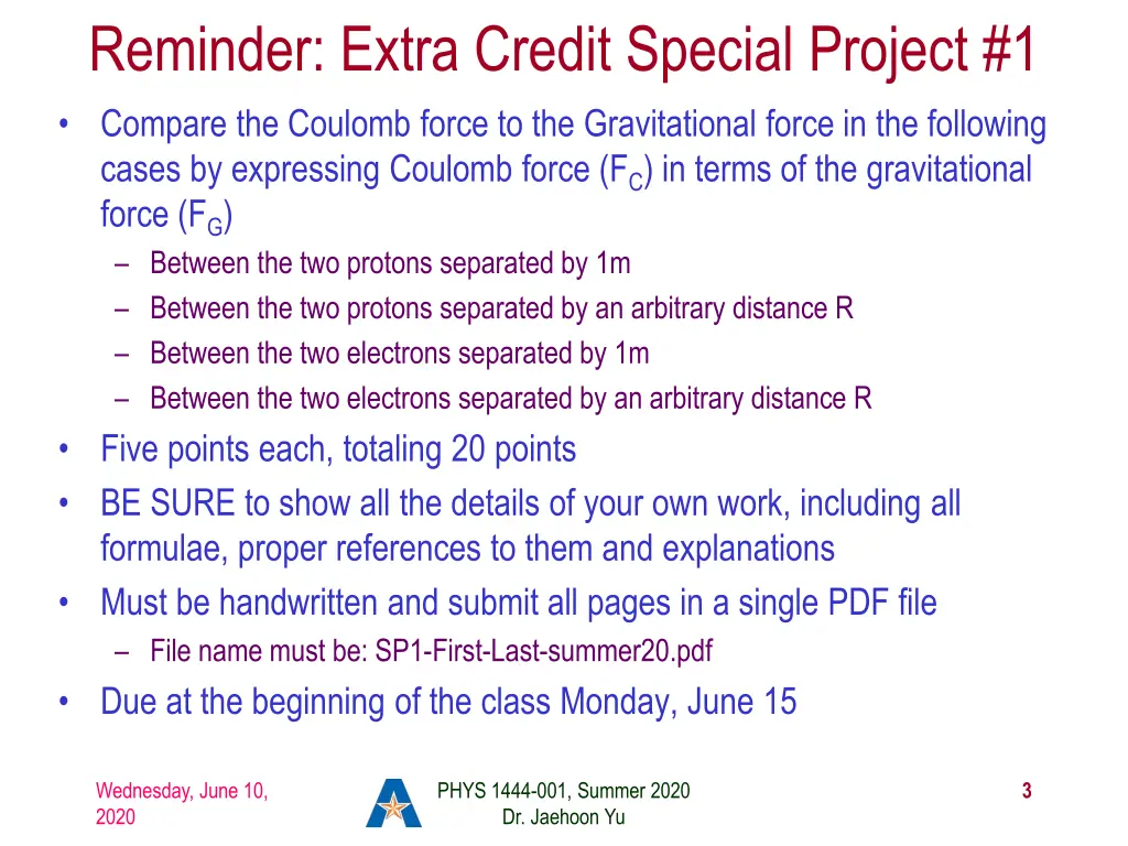 reminder extra credit special project 1 compare