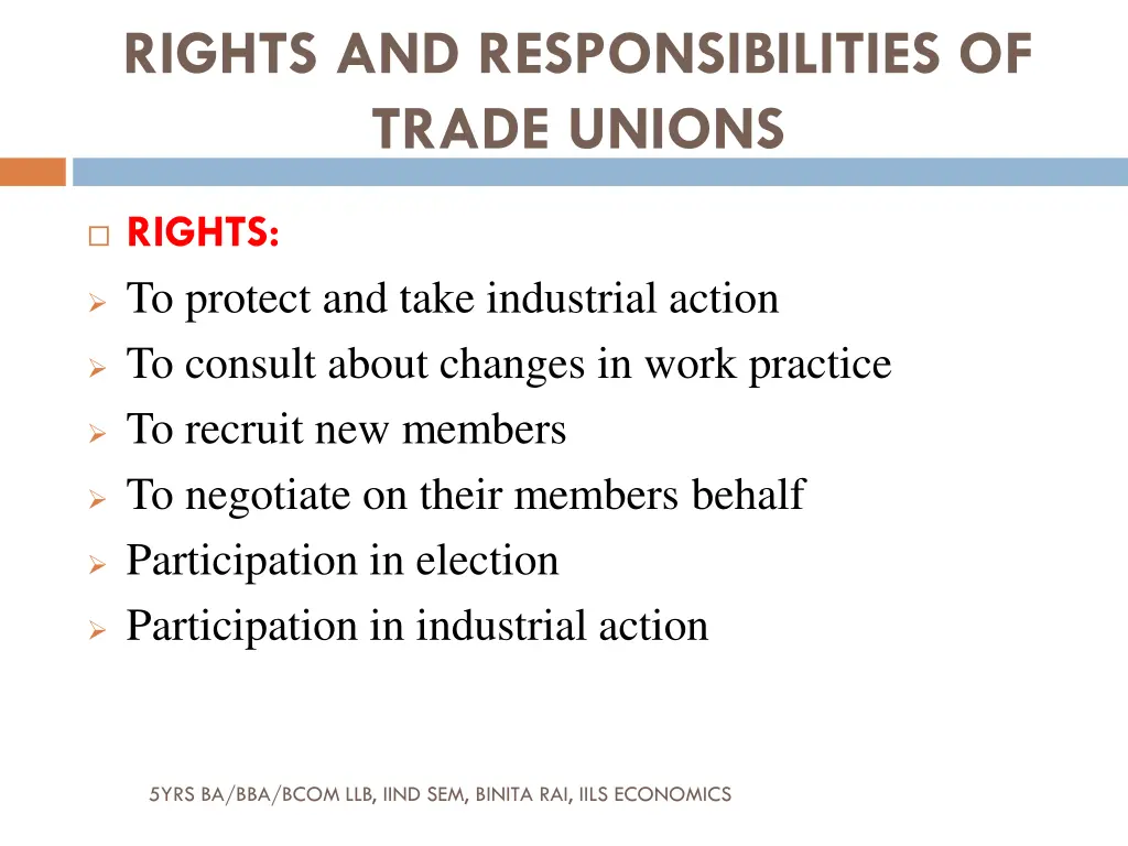 rights and responsibilities of trade unions