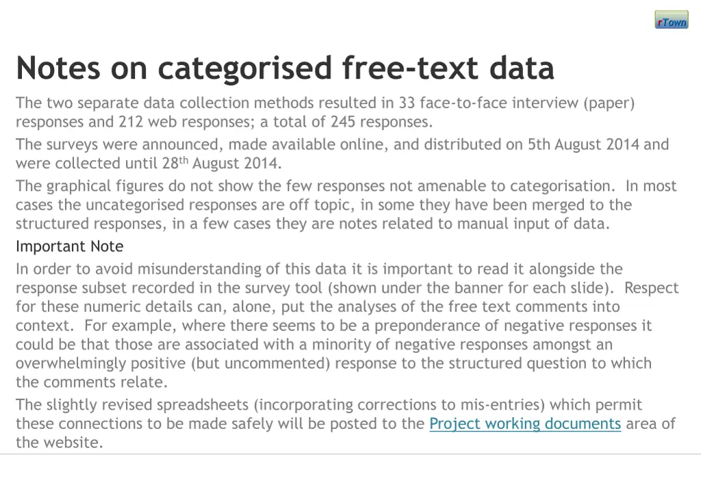 notes on categorised free text data