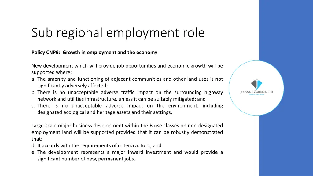 sub regional employment role