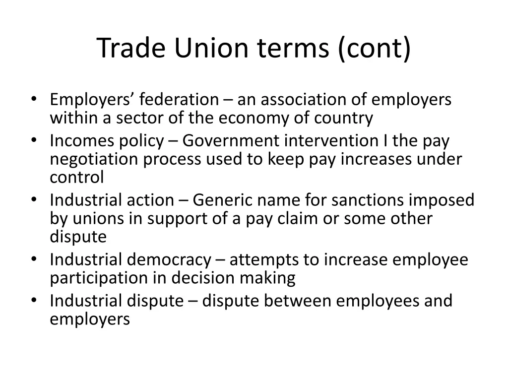 trade union terms cont
