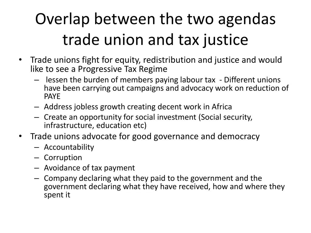 overlap between the two agendas trade union