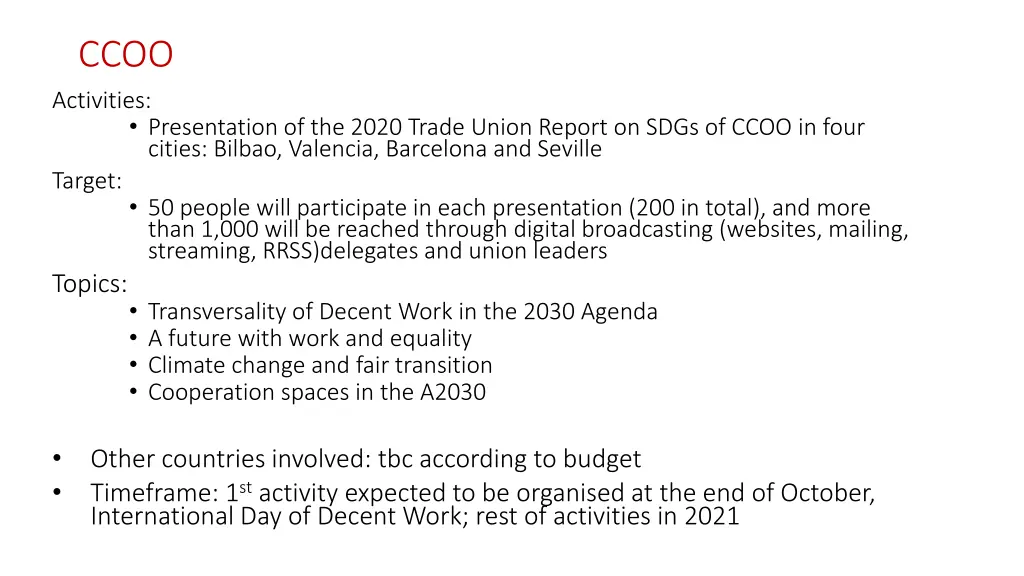 ccoo activities