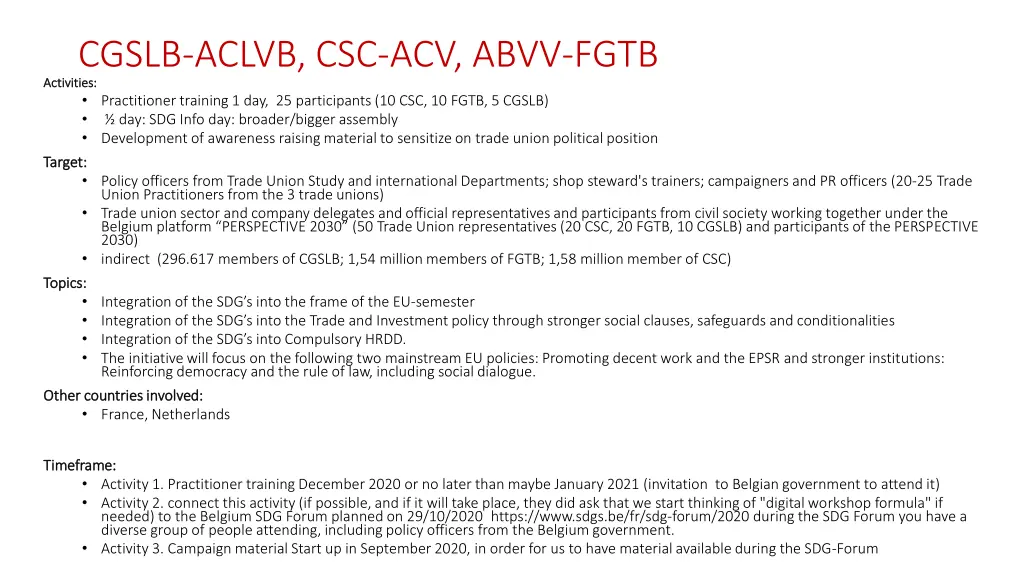 cgslb aclvb csc acv abvv fgtb activities