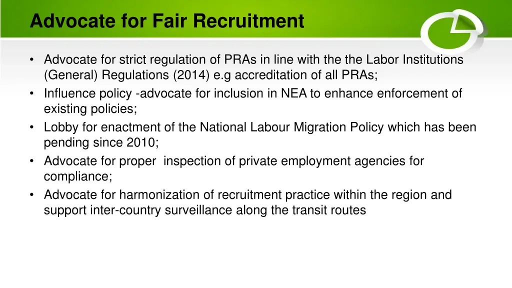 advocate for fair recruitment